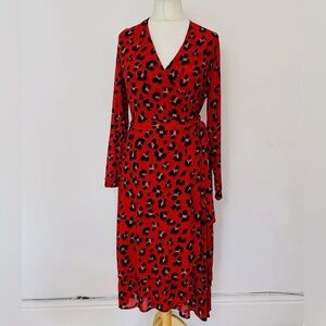 NWOT Cabi Siren Wrap Dress, Red Leopard, M